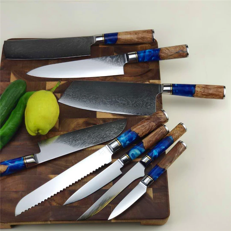 Drop shipping Hot Selling 67 Layers Damascus Steel Kitchen Chef Knife Set