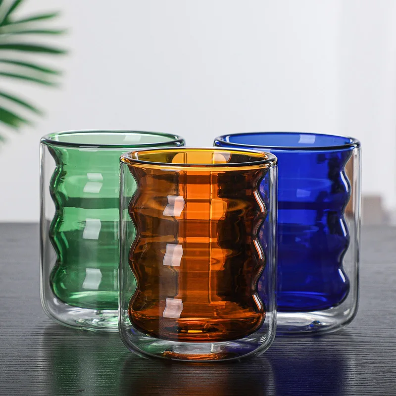 

Creative Curved Color Glass Cup Double-layer Insulated Tea Cup, Transparent