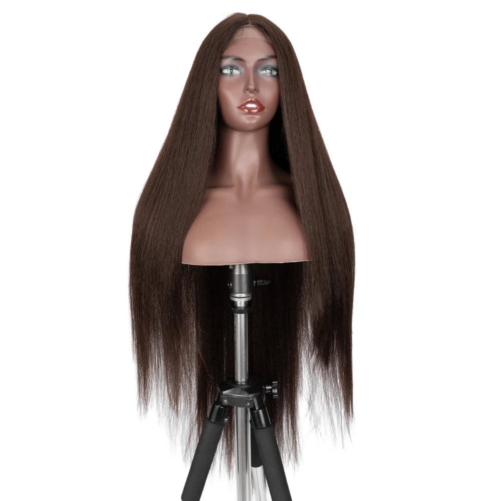 

Noble skin with lace new design straight wig cheap 40 inch heat resistant fiber medium brown synthetic hair wig front lace, All color