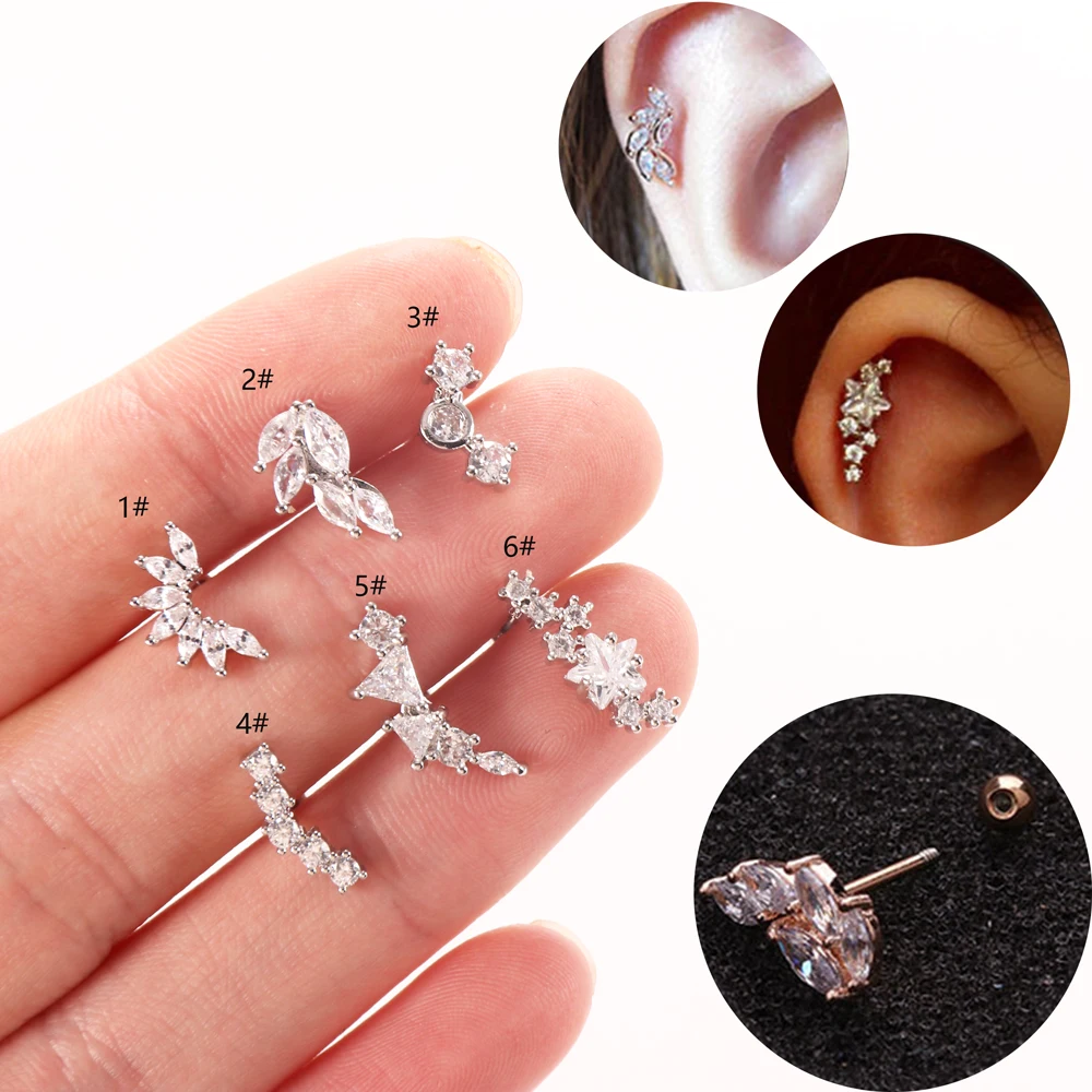 

316L Surgical Steel Zircon Cartilage Tragus Women's Earring Studs Piercing Jewelry Gold Silver Rose Gold Color Plated