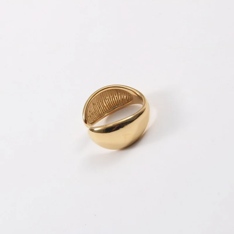 

High End 18K Plain Gold Cambered Surface Statement Band Open Rings Stainless Steel Trendy Simple Gold Plated Jewelry