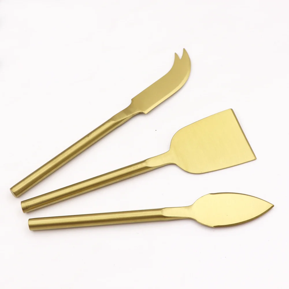 

3pcs Gold Plated Stainless Steel Cheese Knife Set Titanium Knife Wedding Cake Knife Cheese Slicer Cutter Cheese tools