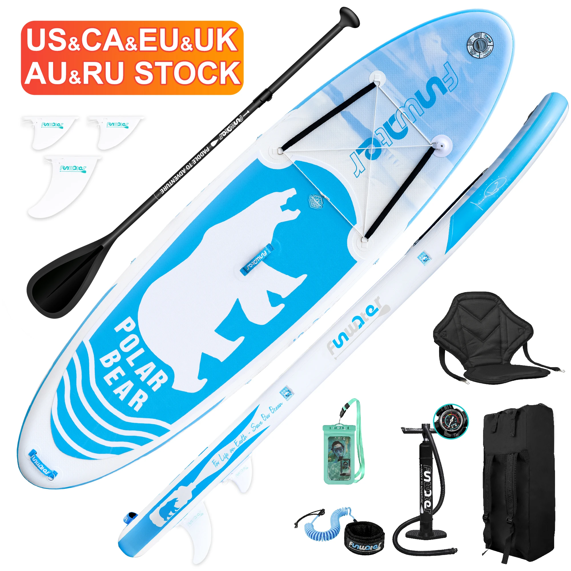 

FUNWATER Dropshipping OEM 10'6" blue superfield surf rescue board wholesale portable paddle board supboard sup paddle gonflable