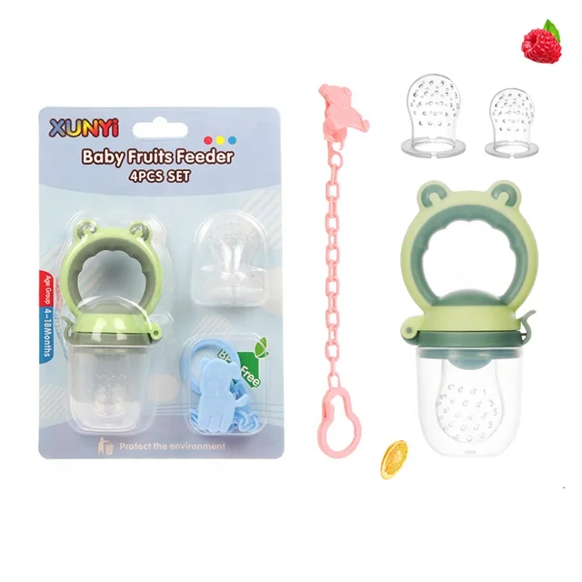 

3-12 months baby 4 pc set Frog shape BPA Free PP silicone material vegetable fruits baby food feeder nipple, Green blue pink purple