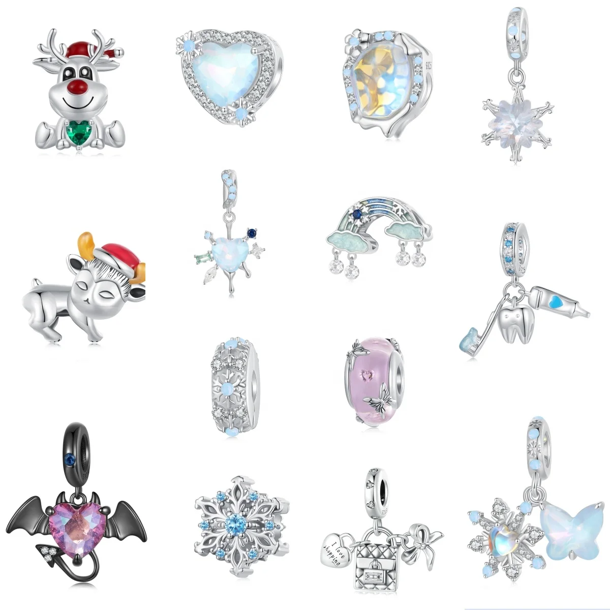 

925 Sterling Silver Fashion Jewelry Charms For Bracelets&Necklace Jewelry Making Custom Zircon Enamel Cute Pendants Charms Beads