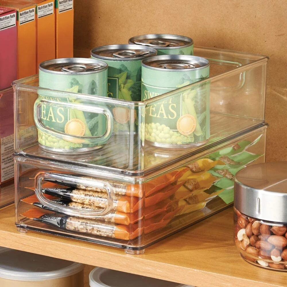 

High Quality Refrigerator Storage Box Plastic Food Box Refrigerator Box Stackable food storage Bins With Handles, Transparent