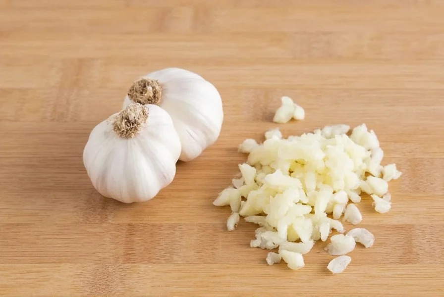 Chef measuring minced garlic for recipe