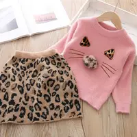 

Fall girls clothing set leopard print tutu skirt long sleeve cute cat kids girls boutique clothing set