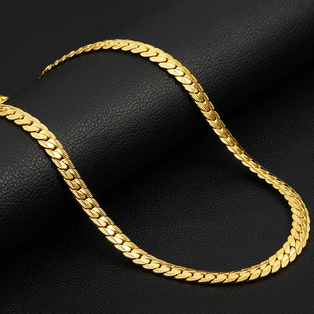 

Fashion men herringbone chain brass gold flat snake chain necklace