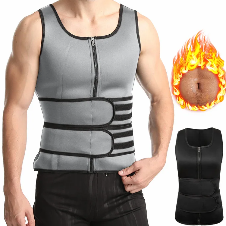 

Hot Sale Neoprene Shapewear Men's Fitness Wear Slimming Waist Trainer Sweat Body Corset, Black gray