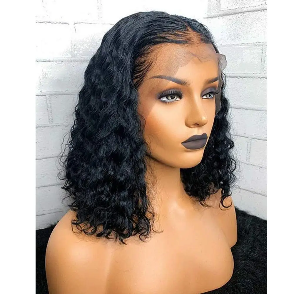 

Brazilian Hair Short Curly Bob 13x4x1 T Part Lace Front Human Hair Wig for Black Women Middle part