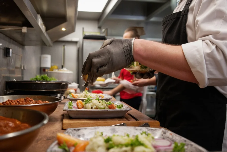 Chef preparing chili with two alarm seasoning in professional kitchen