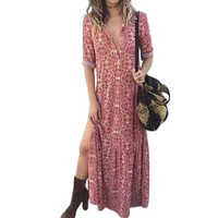 

red long dresses high slit for v neck dress casual dresses women lady elegant 2019 new fashion wholesale hot