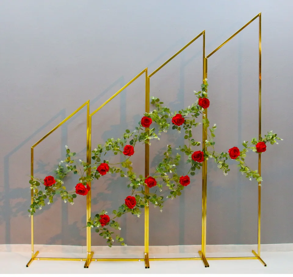 

Gold-Plated Shiny Wrought Iron Square Screen Wedding Props Arch Shelf Backdrop Decor Frame Flower Stand Geometric Shelf Guide