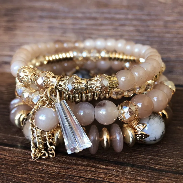 

4 pieces of crystal bracelet with multi-layer beads Bohemian Style Bracelet with exotic style, Picture shows