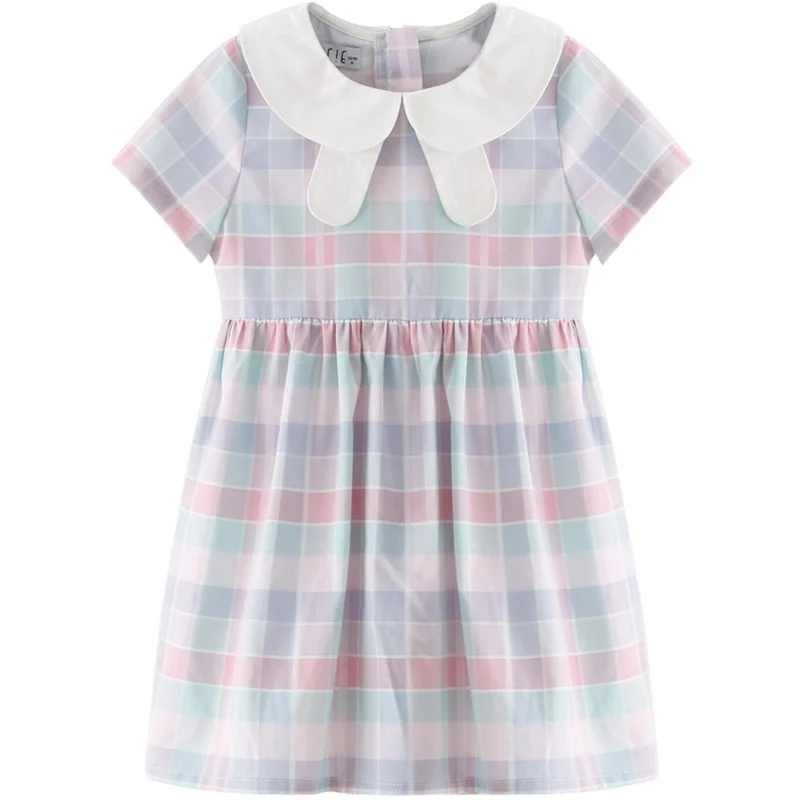 

Newest Summer Kids Dresses Girls Plaid Short Sleeve Sweet Pink Dress Clothing, Picture