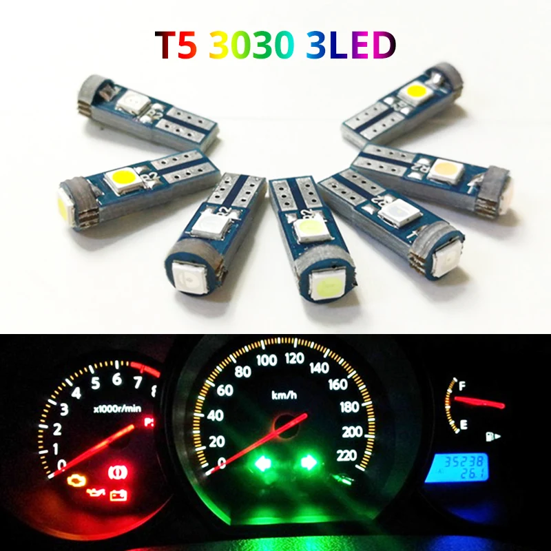 T5 W3W W1.2W 18 37 70 73 74 canbus Auto Lamp 3SMD 3030 LED Car Dashboard warming indicator Wedge Light Instrument Bulb no error