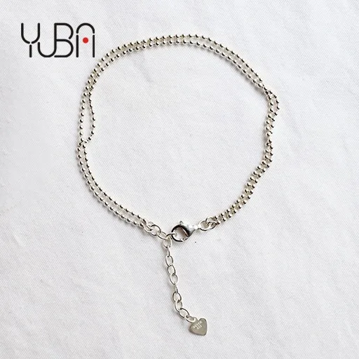 

New Women S925 Gold Silver Double Layer Beads Chain Bracelet Genuine 925 Sterling Silver Beaded Chain Wristbands