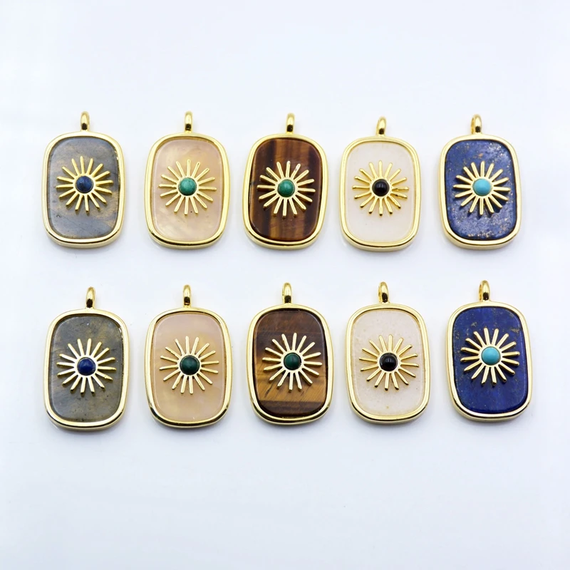 

Custom natural gemstone rectangle pendant logo healing crystal labradorite amazonite lapis lazuli pendants for necklace making, Colors natural pendant