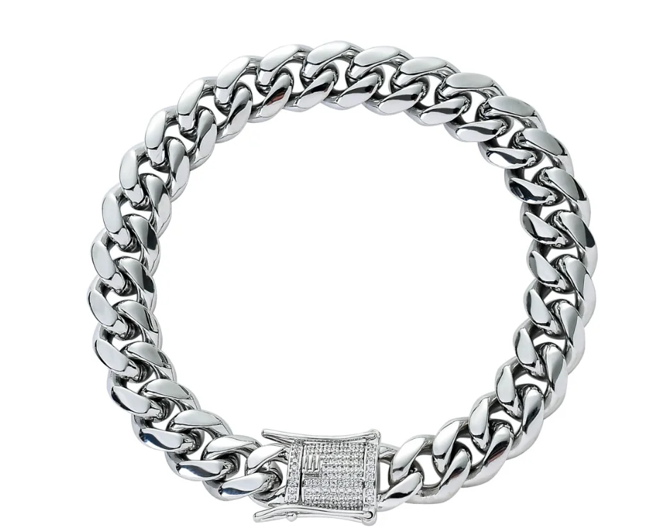 

10Mm Hip Hop High Polished Cuba Chain Bracelet Necklace, Picture shows