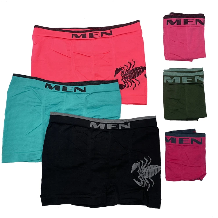 

XH27 Hot Sale Underwear Brand Seamless Strips High Elasticity Panties Nylon Spandex Solid Color Men Boxer Briefs Underwear, Mix picture color