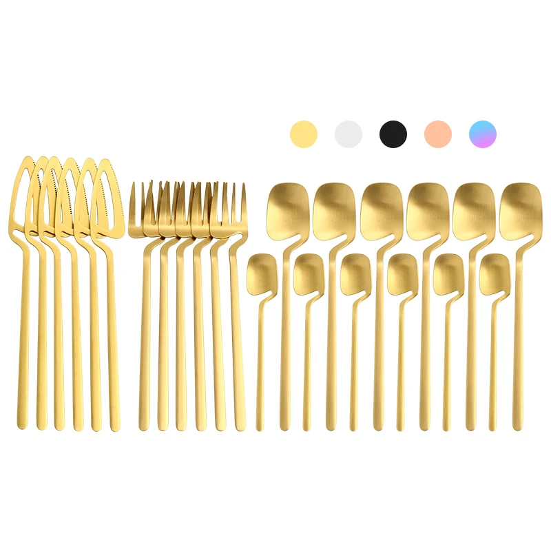 

Creative Design Hanging 24 Pieces Cutlery Set Dessert Gold Spoon Stainless Steel Coffee Spoon Set, Gold.black.iridescence