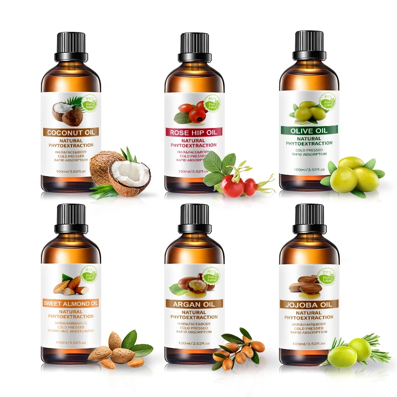 

Wholesale 100ml Pure Base Oil Olive Almond Rosehip Coconut Bulk Carrier Oils for Skin Care