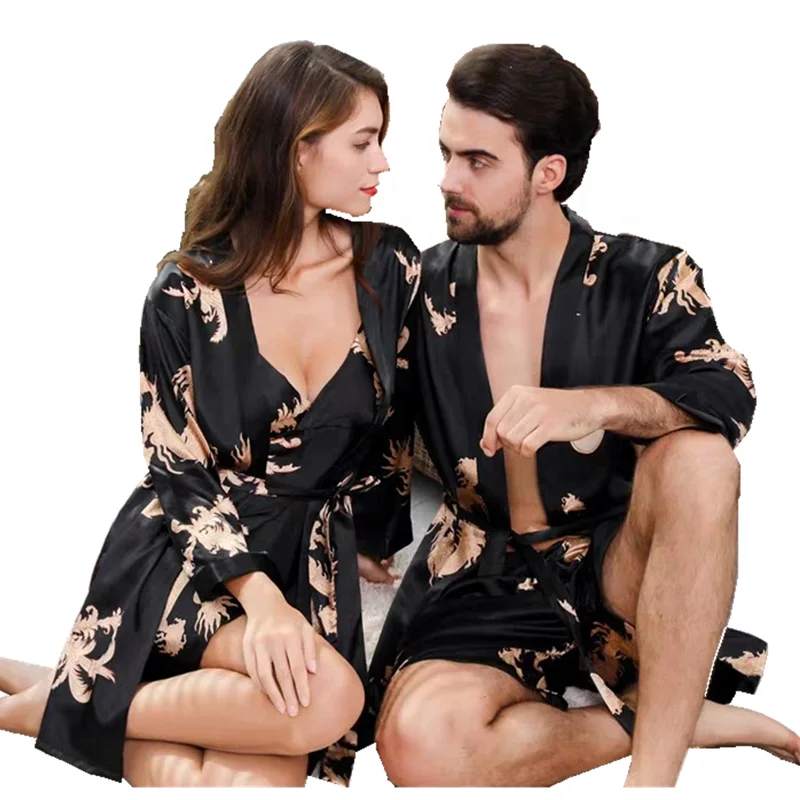 

ASSUN custom couple plus size men women robe pajamas sleepwear dress 2 pieces set lounge set sexy, As picture shown
