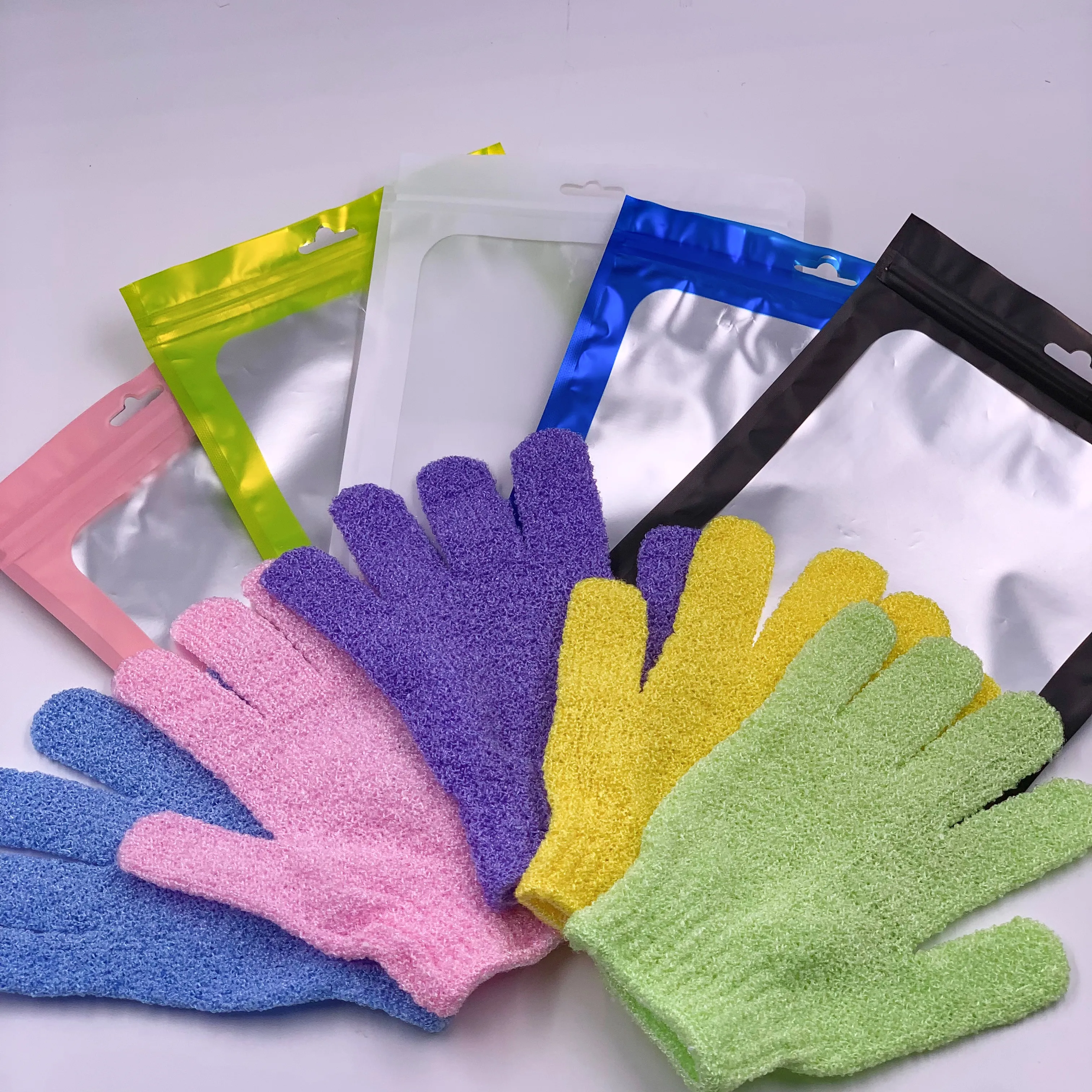 

Hot Sell Nylon Bath Gloves Pair Face Body Scrub Wash Bathing Gloves Natural Fiber Shower Exfoliating Bath Glove Scrubber