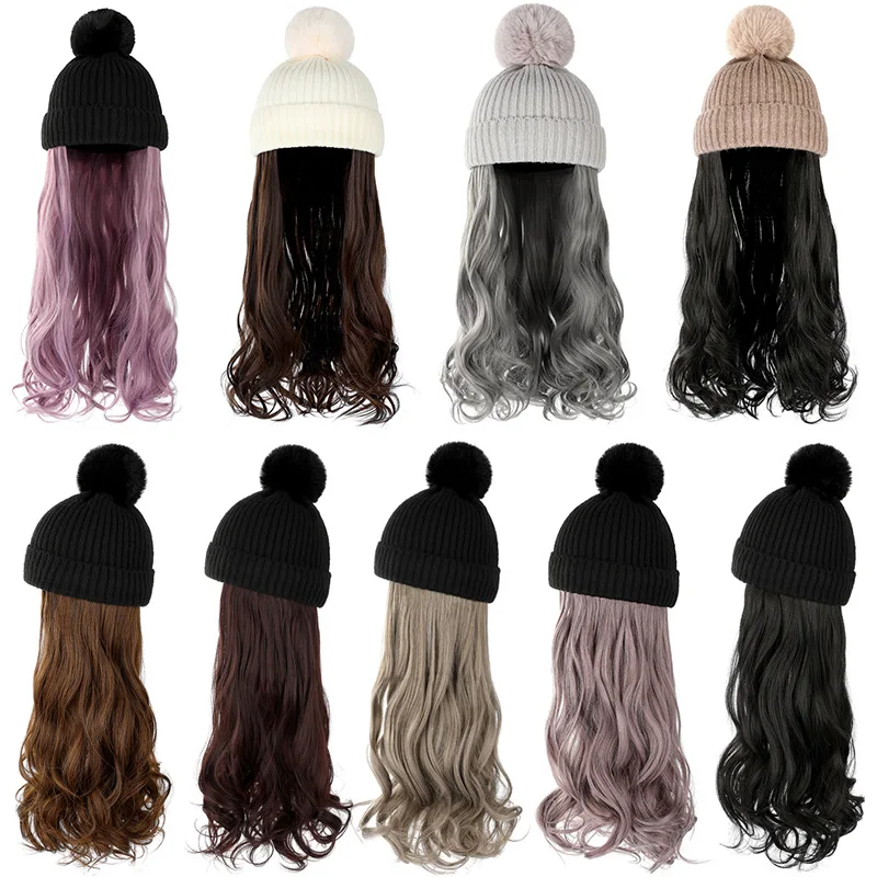 

Wholesale Wig Hat 24'' Fashionable Hat Attached Hair Wigs Wirh Hat Multiple Colours And Multiple Styles Wig