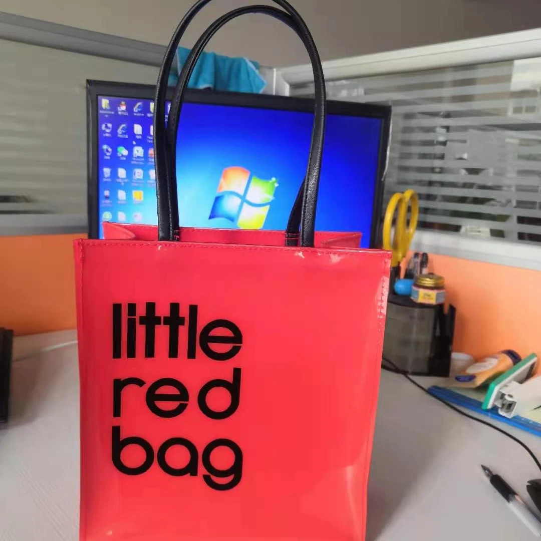 

Durable glossy pvc shopping hand tote bag little red bag