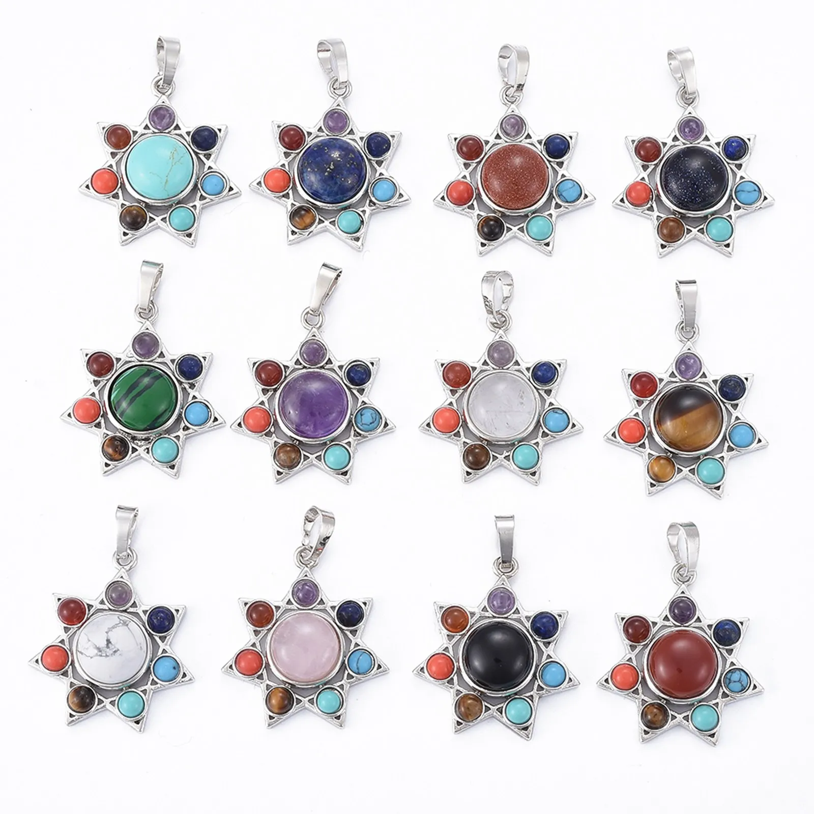 

PandaHall Chakra Jewelry Flower Natural Mixed Gemstone Pendants, Mixed color