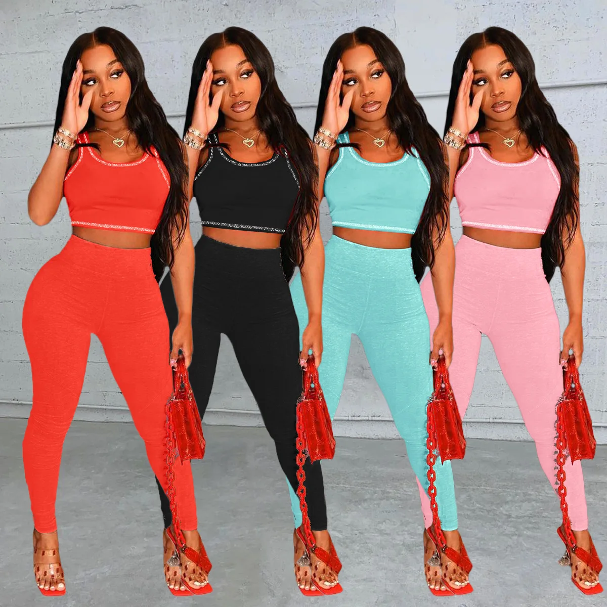 

Girls Two Piece Legging Set Tank Cropped Top Women Clothing Yoga Two Piece Set Tracksuits