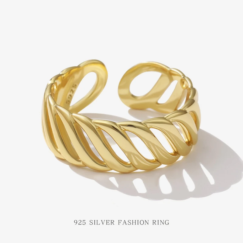 

New designer 925 sterling silver resizable ring jewelry women gold plated simple line geometric rings for women jewelry