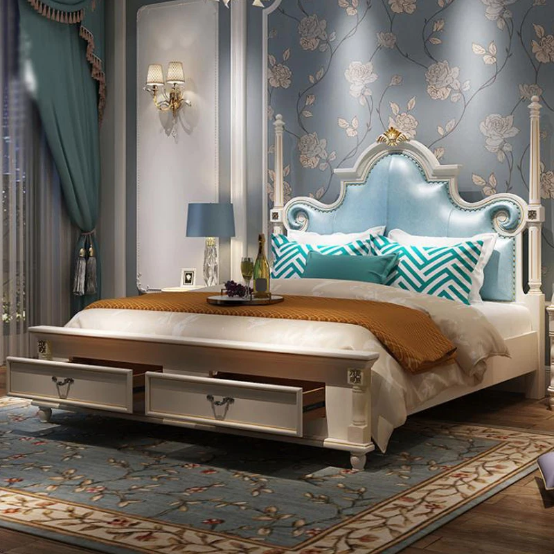 
modern european solid wood bed Fashion Carved 1.8 m bed french bedroom furniture bng004 