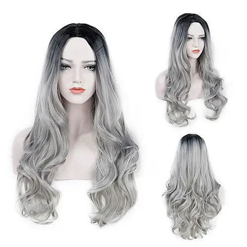 

Synthetic highlight color silver gray 13X4 lace cheap synthetic Wigs 26 Inches Synthetic Hair Cosplay Lace Front Wigs