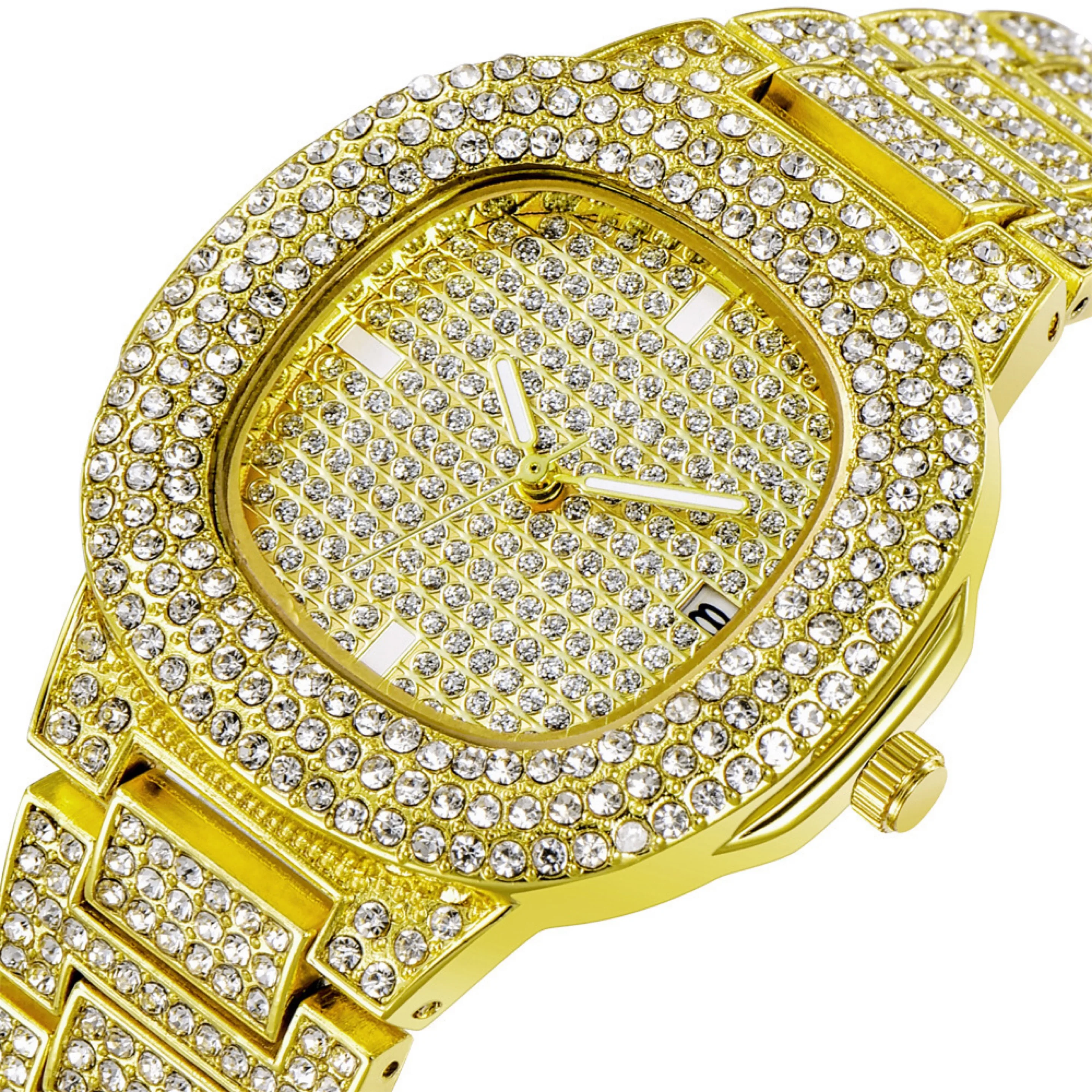 Hot sell Hiphop fashion watch quartz watch gold stainless steel diamond watch mens bracelet men wristwatches