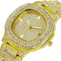 

Hot sell Hiphop fashion watch quartz watch gold stainless steel diamond watch mens bracelet men wristwatches