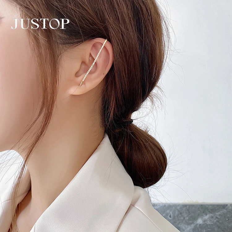 

Fashion Ladies Zircon Piercing Earrings Jewelry Lightning Auricle Diagonal Ear Needle Wrap Crawler Hook Earrings