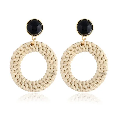 

2021 New Arrivals Hot Selling Personality Fashion Exaggerated Handmade Retro Rattan Geometric Folk Summer Beach Earrings Women