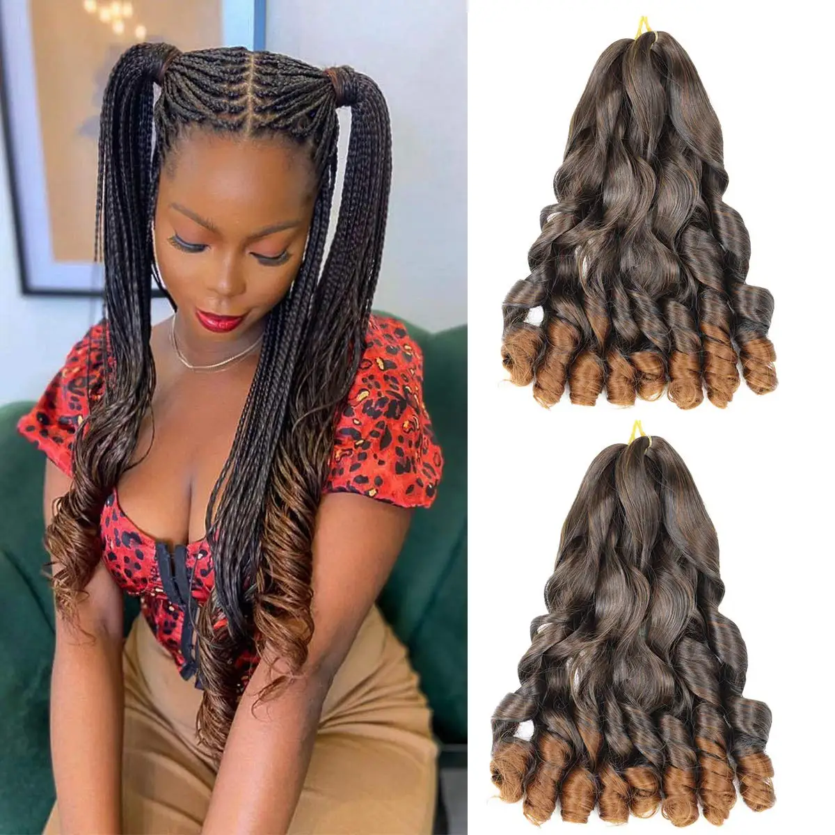 

20Inch Loose Wave Spiral Curls Synthetic Crochet Braids Hair Extensions Pre Stretched Braiding Hair For Black Women Hair