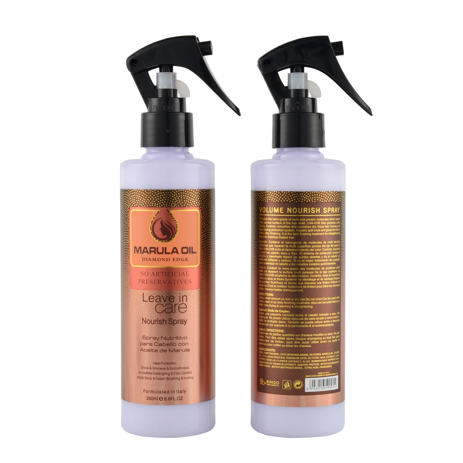 

Wholesale Marula Oil Volume Renewal Keratin Smooth Thermal Heat Protection Hair Spray For Wigs Detangle