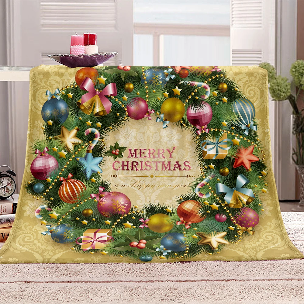 

Merry Christmas Home Decoration Blanket Custom Bell Garland Gift Photo Digital Printing Flannel Baby Blanket 130*100cm