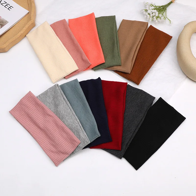 

Fashion Yoga Running Sports Cotton Ribbed Fabric Breathable Striped Elastic Wide Knitted Headbands Women