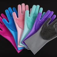 

Amazon hot Reusable Silicone Gloves with Wash Scrubber,Heat Resistant Silicone Dishwashing Gloves