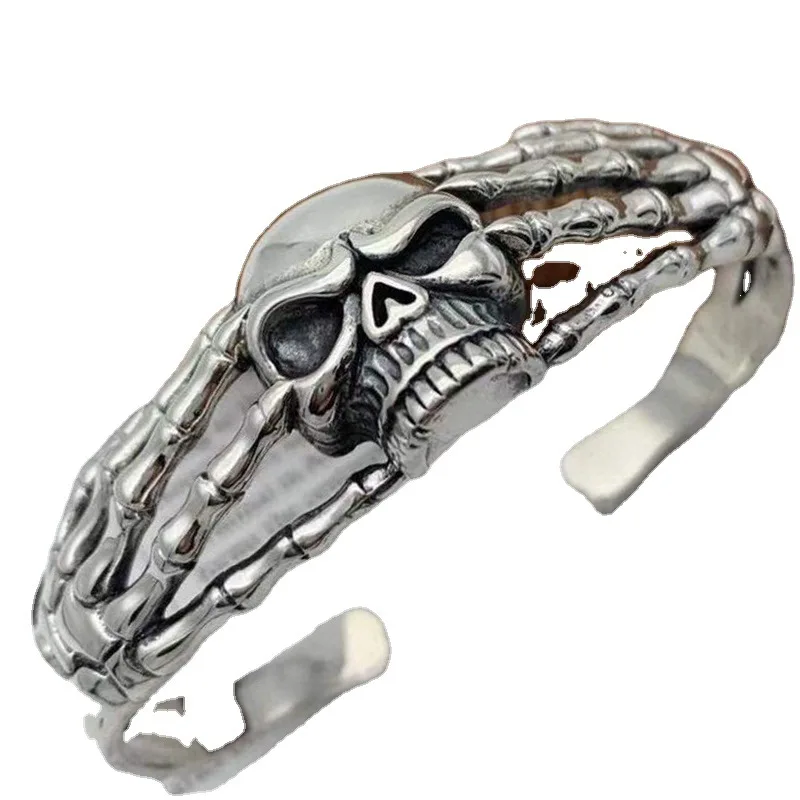 

new arrival vintage style skull opened 925 silver jewelry bracelet