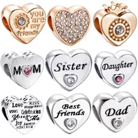 

Daughter Friend Mother Gift Silver Charms Heart Beads Fits Original Pandora Charm Bracelet Necklace DIY Women Jewelry Making