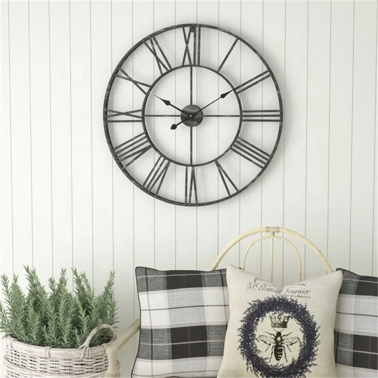 

Vintage Silent Iron Roman Numerals Creative Round Large Metal Modern 3D Decorative Wall Clock