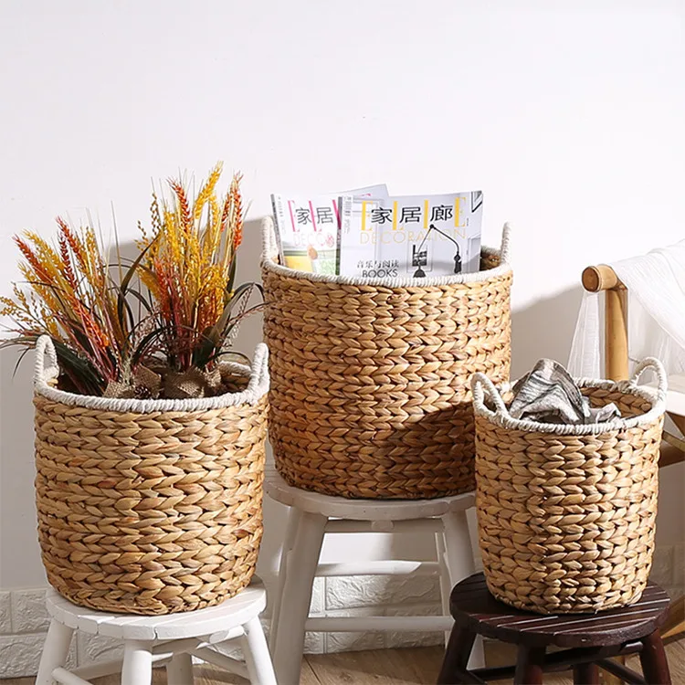 

Home Decor Modern Indoor Planter Pot Woven Storage Organizer Water Hyacinth Plant Basket with Handles, As photo or as your requirement