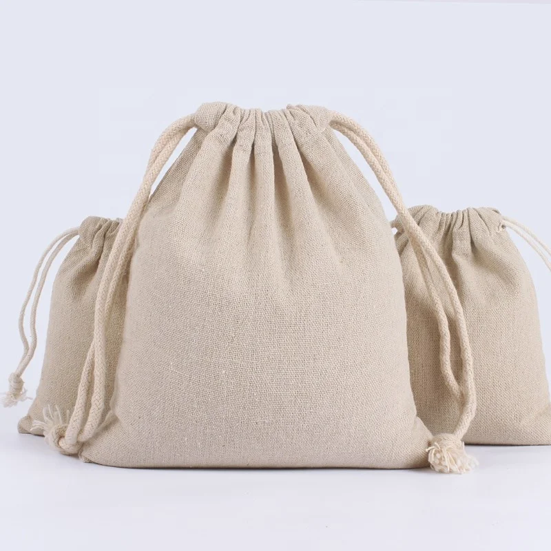 

Eco-friendly quality nature linen drawstring bags burlap bags with drawstring custom printed Logo pouch for promotional
